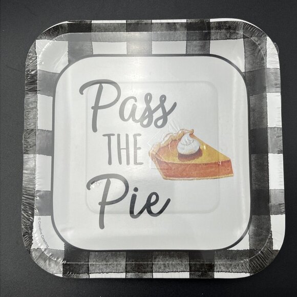 10 Pass The Pie Pumpkin 7x7 Square Paper Lunch Plates Fall Autumn Thanksgiving - Picture 1 of 3